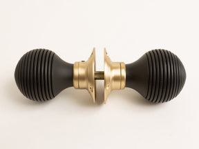 Beehive Door Knobs - Ebonised & Satin Brass (Pair) - Brass bee