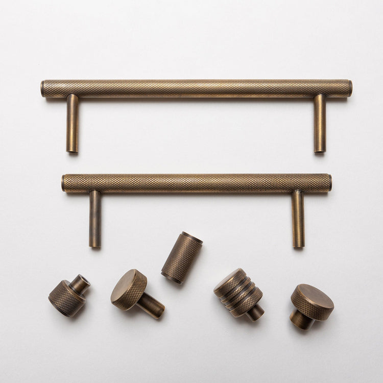 Solid Brass Knurled Kitchen Pull Handles & Knobs - Antique Brass - Brass bee