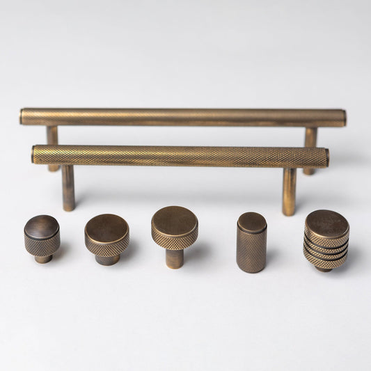 Solid Brass Knurled Kitchen Pull Handles & Knobs - Antique Brass - Brass bee