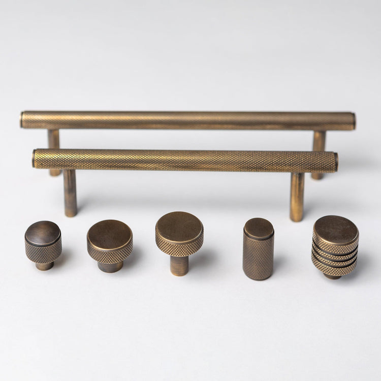 Solid Brass Knurled Kitchen Pull Handles & Knobs - Antique Brass - Brass bee