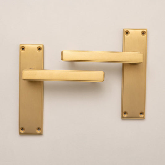 Satin Brass Art Deco Lever Handles - Solid Brass - Brass bee