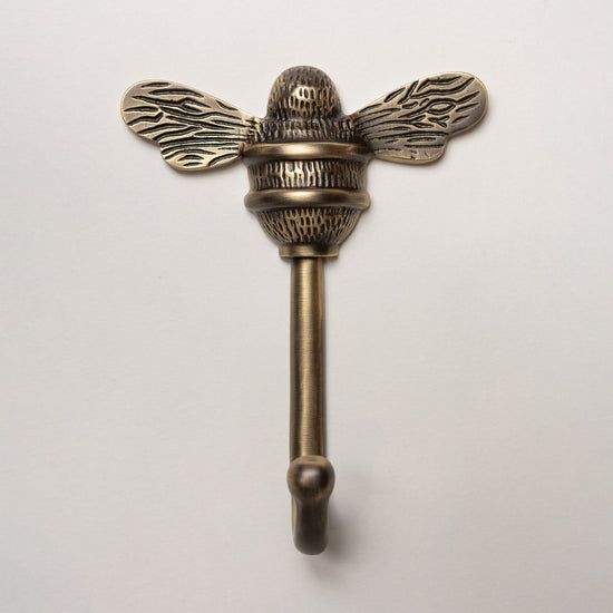 Solid Brass bee Coat Hook - Antique Brass Finish - Brass bee