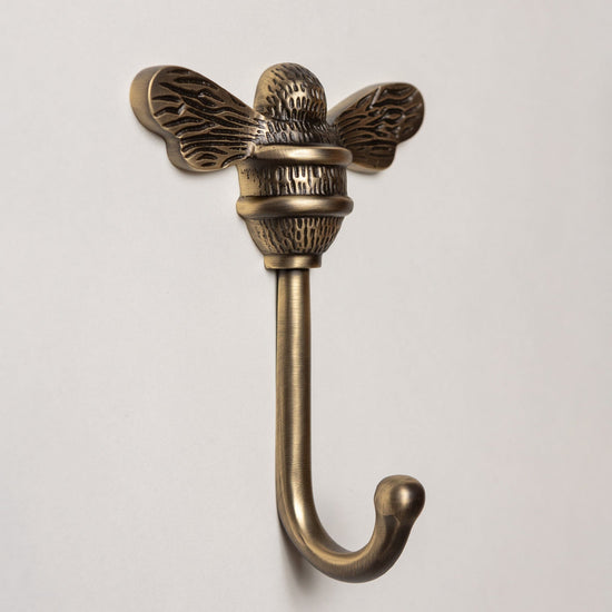 Solid Brass bee Coat Hook - Antique Brass Finish - Brass bee