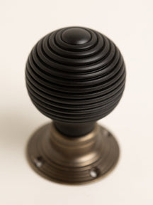 Beehive Door Knobs - Ebonised & Antique Brass (Pair) - Brass bee