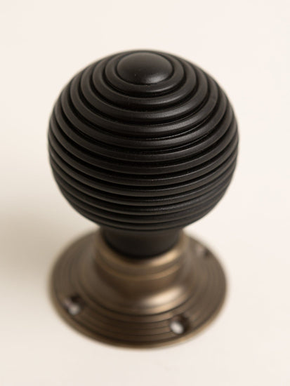 Beehive Door Knobs - Ebonised & Antique Brass (Pair) - Brass bee