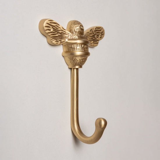 Solid Brass bee Coat Hook - Satin Brass Finish - Brass bee