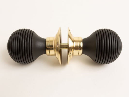 Beehive Door Knobs - Ebonised & Polished Brass (Pair) - Brass bee