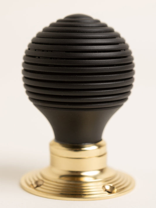 Beehive Door Knobs - Ebonised & Polished Brass (Pair) - Brass bee