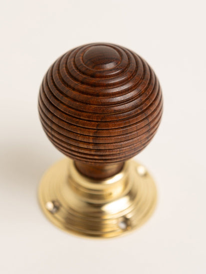 Beehive Door Knobs - Rosewood & Polished Brass (Pair) - Brass bee