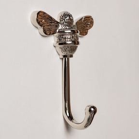 Solid Brass bee Coat Hook - Nickel Finish - Brass bee