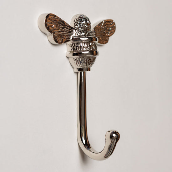 Solid Brass bee Coat Hook - Nickel Finish - Brass bee