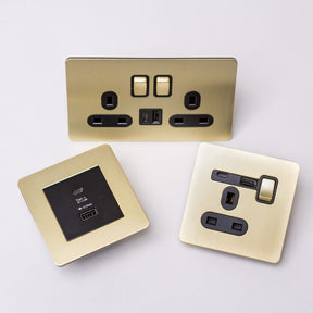 Foundry Series Knurled Toggle Switches and Sockets – Satin Brass - Brass bee