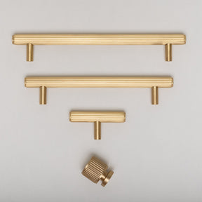 Solid Brass Straight Knurled Kitchen Pull Handles & Knobs - Satin Brass Finish - Brass bee