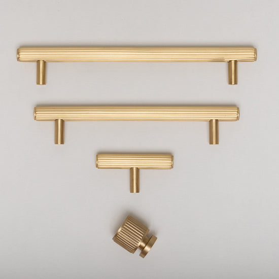 Solid Brass Straight Knurled Kitchen Pull Handles & Knobs - Satin Brass Finish - Brass bee