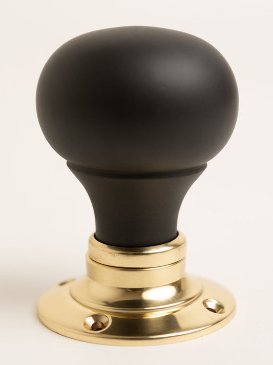 Plain Door Knobs - Ebonised & Polished Brass (Pair) - Brass bee