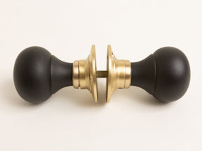 Plain Door Knobs - Ebonised & Satin Brass (Pair) - Brass bee