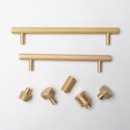 Solid Brass Knurled Kitchen Pull Handles & Knobs - Satin Brass - Brass bee