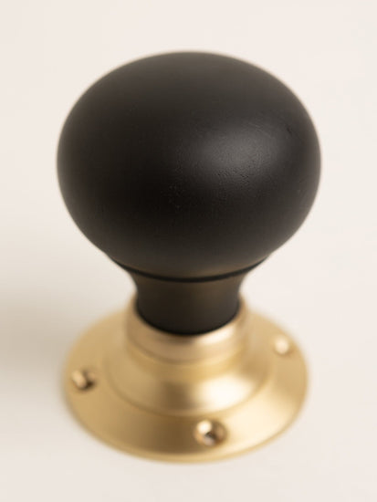 Plain Door Knobs - Ebonised & Satin Brass (Pair) - Brass bee