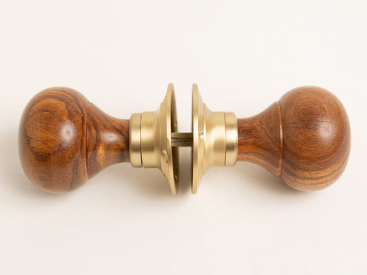 Plain Door Knobs - Rosewood & Satin Brass (Pair) - Brass bee