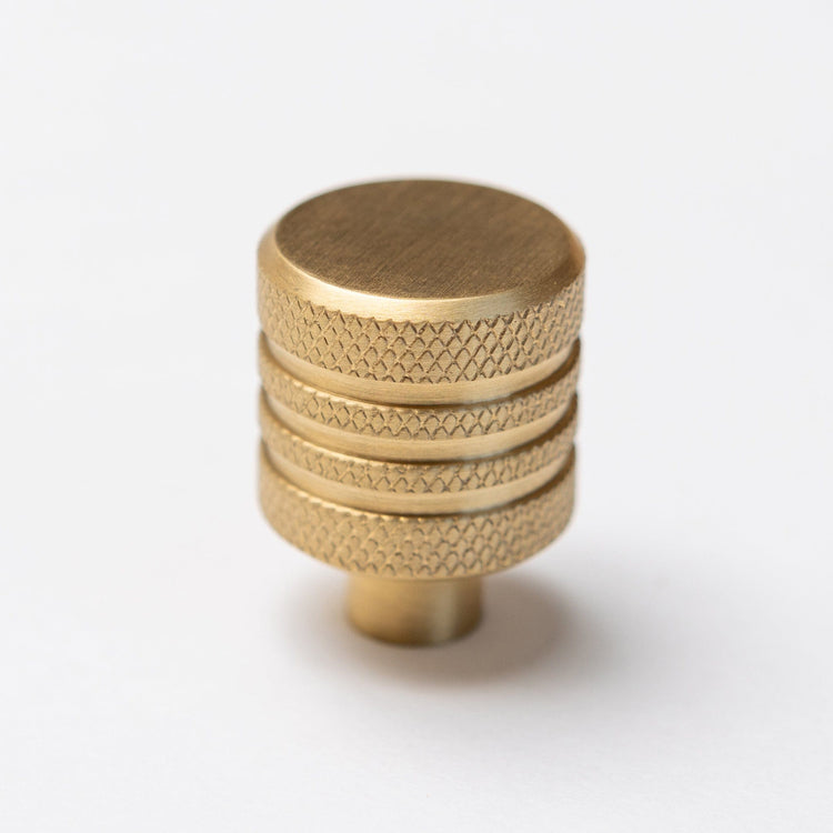 Solid Brass Knurled Kitchen Pull Handles & Knobs - Satin Brass