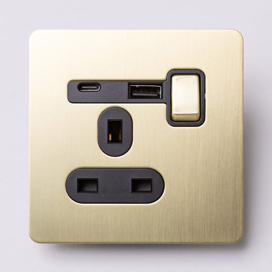 Foundry Series Knurled Toggle Switches and Sockets – Satin Brass - Brass bee