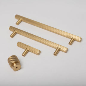 Solid Brass Straight Knurled Kitchen Pull Handles & Knobs - Satin Brass Finish - Brass bee