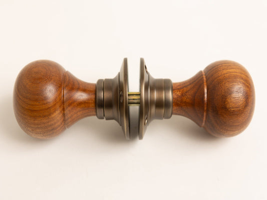 Plain Door Knobs - Rosewood & Antique Brass (Pair) - Brass bee