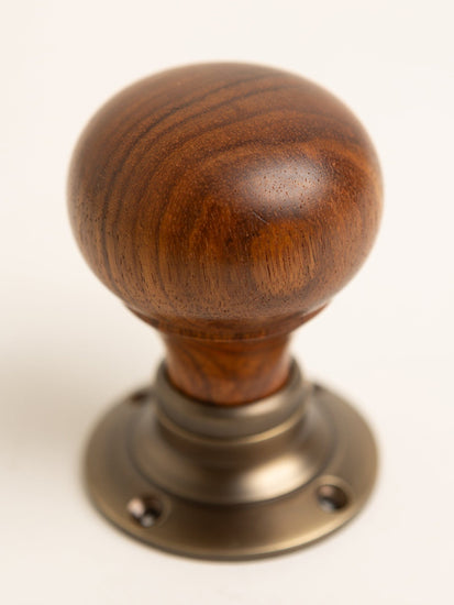 Plain Door Knobs - Rosewood & Antique Brass (Pair) - Brass bee