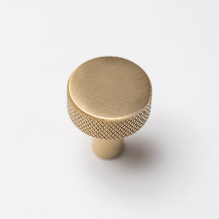 Solid Brass Knurled Kitchen Pull Handles & Knobs - Satin Brass