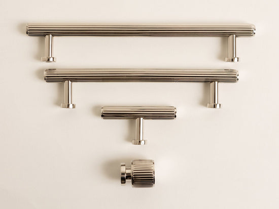 Solid Brass Staright Knurled Kitchen Pull Handles & Knobs - Polished Nickel Finish - Brass bee