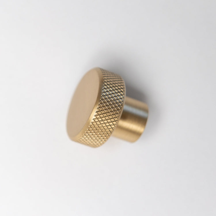 Solid Brass Knurled Kitchen Pull Handles & Knobs - Satin Brass