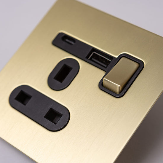 Foundry Series Knurled Toggle Switches and Sockets – Satin Brass - Brass bee