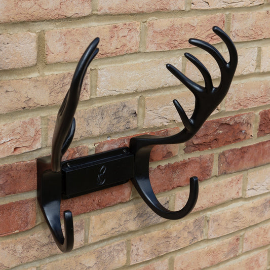 Stag Antlers Hose Pipe Holder - Black Finish - Brass bee
