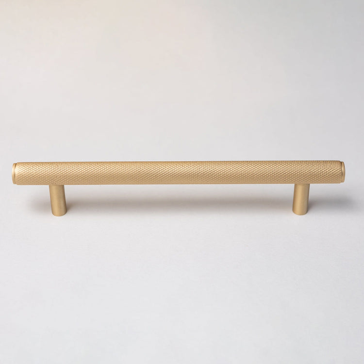 Solid Brass Knurled Kitchen Pull Handles & Knobs - Satin Brass