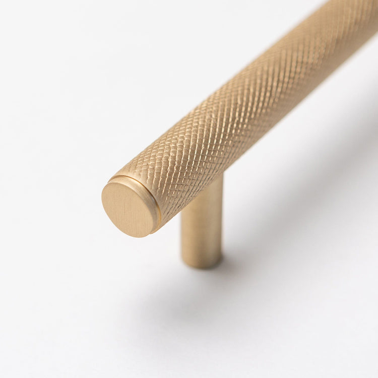 Solid Brass Knurled Kitchen Pull Handles & Knobs - Satin Brass