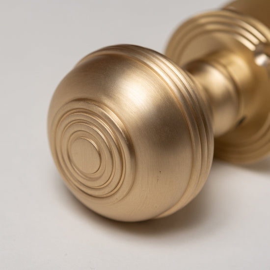 Solid Brass Door Knobs - Ringed Satin Brass (Pair) | Thumbturns & Latches - Brass bee