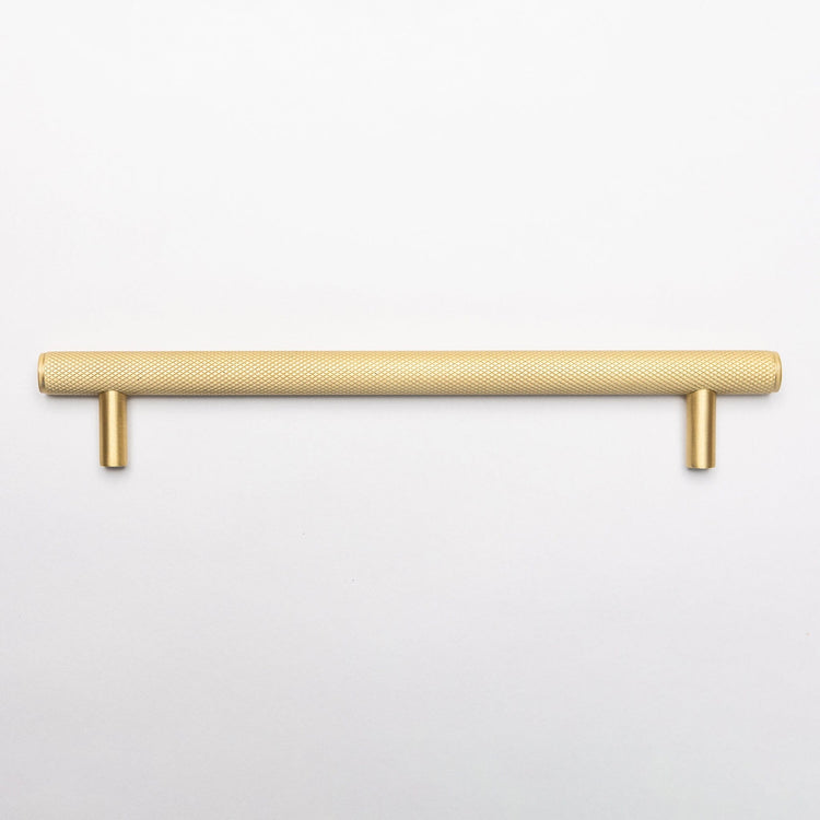 Solid Brass Knurled Kitchen Pull Handles & Knobs - Satin Brass
