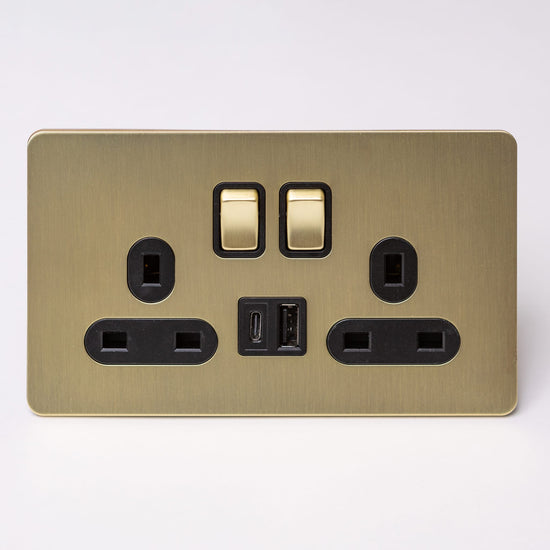 Foundry Series Knurled Toggle Switches and Sockets – Satin Brass - Brass bee