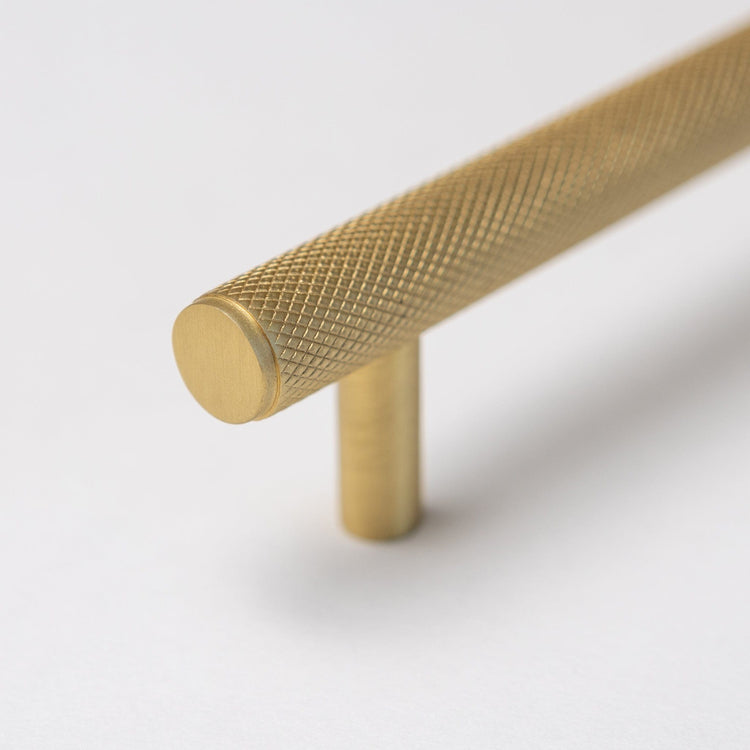 Solid Brass Knurled Kitchen Pull Handles & Knobs - Satin Brass
