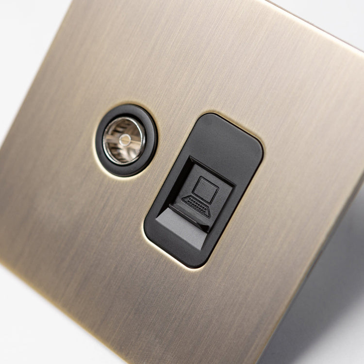 Antique Brass Switches and Sockets - Straight Knurled Design