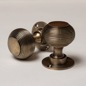 Solid Brass Door Knobs - Beehive Antique Brass (Pair) | Thumbturns & Latches - Brass bee