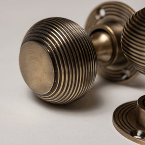 Solid Brass Door Knobs - Beehive Antique Brass (Pair) | Thumbturns & Latches - Brass bee