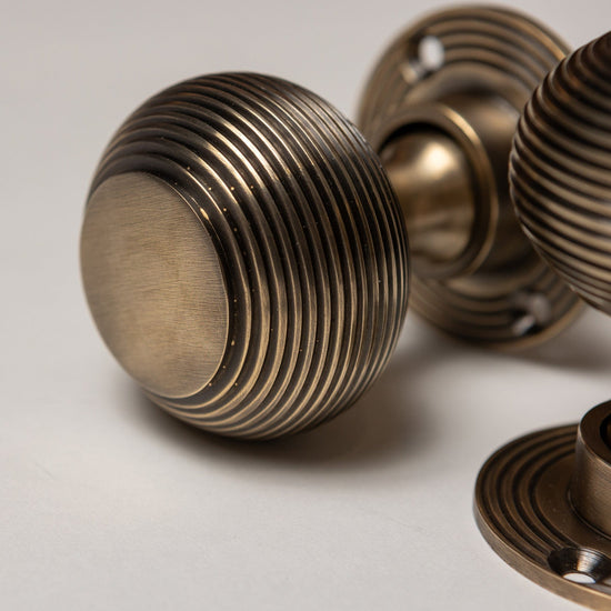 Solid Brass Door Knobs - Beehive Antique Brass (Pair) | Thumbturns & Latches - Brass bee