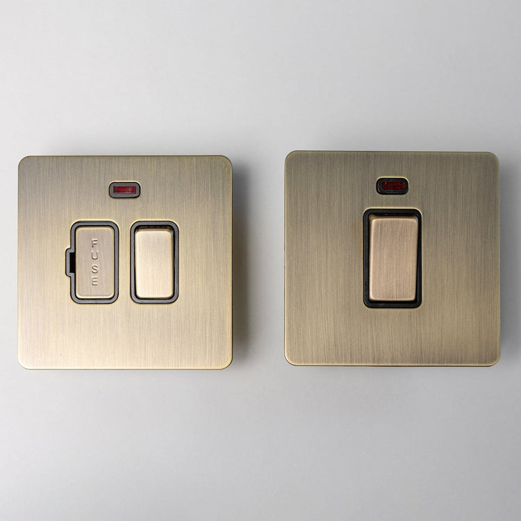Antique Brass Switches and Sockets - Straight Knurled Design