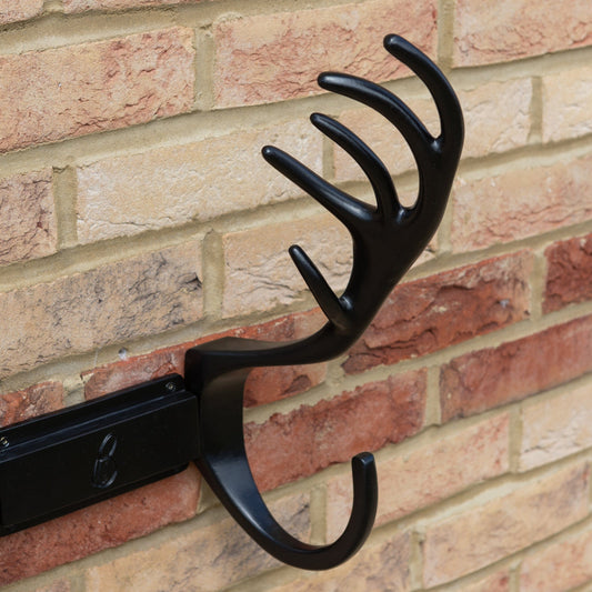 Stag Antlers Hose Pipe Holder - Black Finish - Brass bee