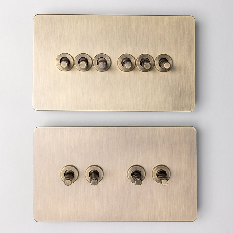 Antique Brass Switches and Sockets - Straight Knurled Design