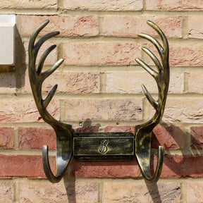 Stag Antlers Hose Pipe Holder - Antique Brass Finish - Brass bee