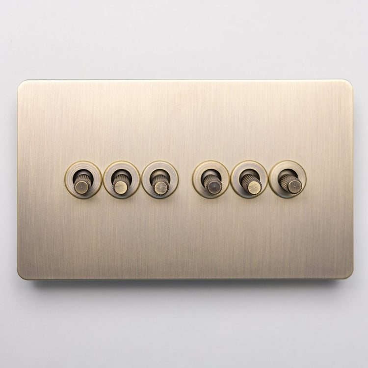 Antique Brass Switches and Sockets - Straight Knurled Design