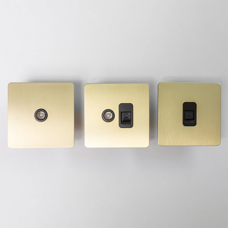 Satin Brass Switches and Sockets - Straight Knurled Design