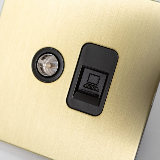 TV + RJ45 Outlet in Satin Brass – Brass Bee